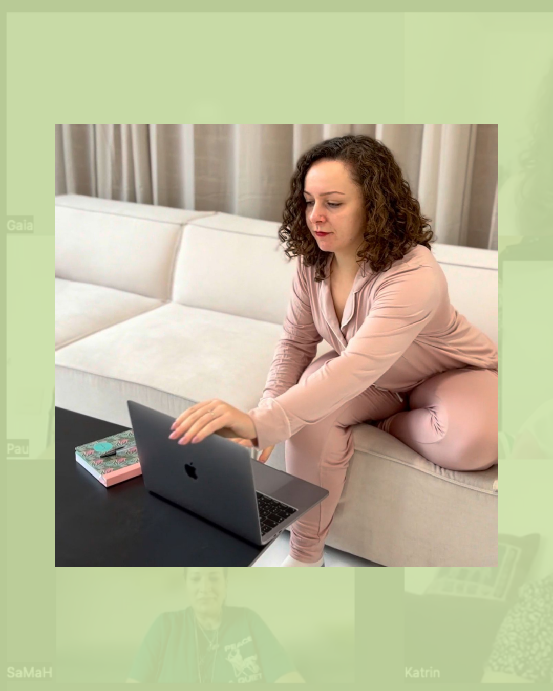 Two women sharing a peaceful moment during a wellbeing circle in a sunlit room with large windows overlooking nature.